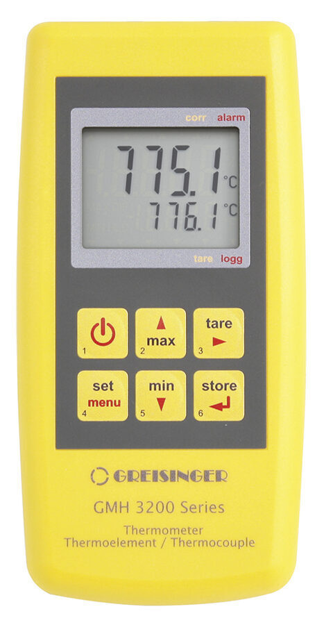 Greisinger GMH 3251 2-kanālu temperatūras datu logeris K,J,T,N,S,E,B-tipa sensoriem (ražots Vācijā)