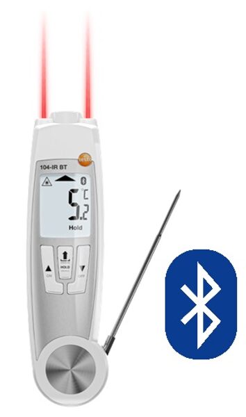 Testo 104-IR BT ūdensizturīgs pārtikas Bluetooth infrasarkanais+ieduramais termometrs 0560 1045 60