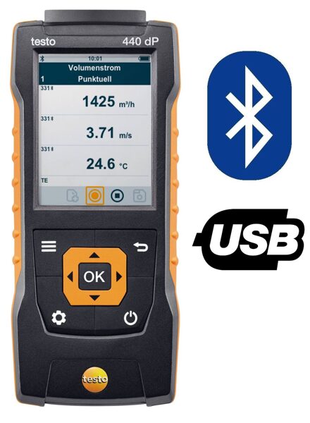 Testo 440 dP daudzparametru mērītājs ar spiediena starpības sensoru 0560 4402 (bez zondes)